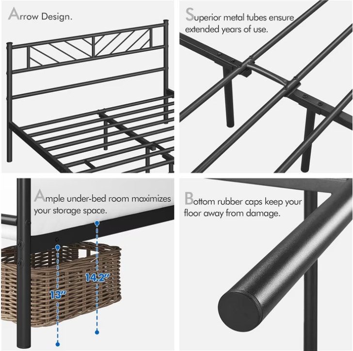 Metal Bed frame Queen Platform Bed with Arrow Design Headboard gallery