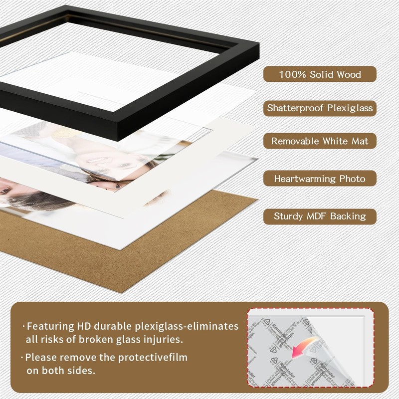 10x10 Picture Frames - 2 Pack Solid Wood Black for Wall Mount & Tabletop Display gallery