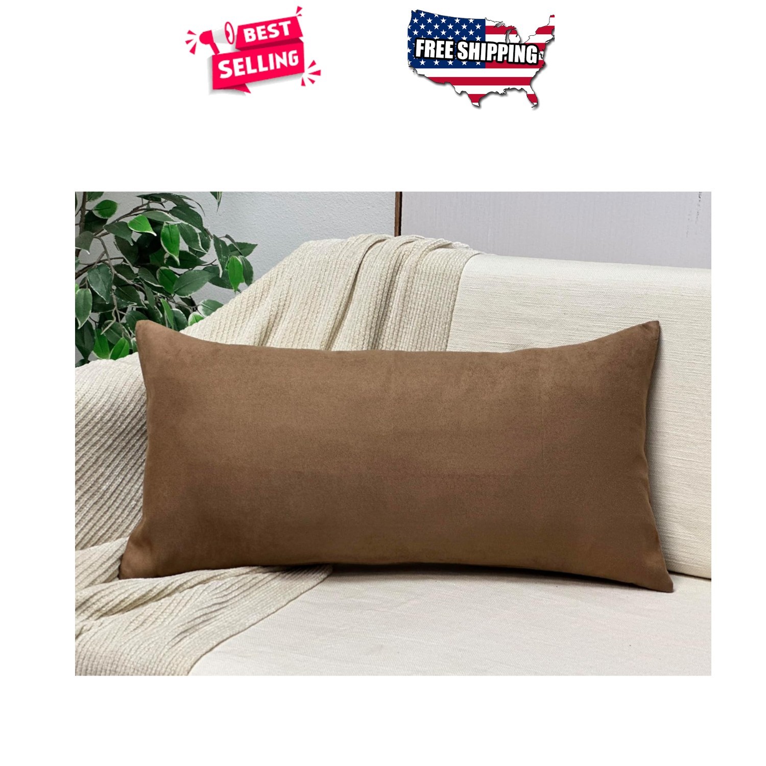 Rectangular Pillow Cover 12x24 Sand Faux Suede Wrinkle Resistant for Couch Chair gallery