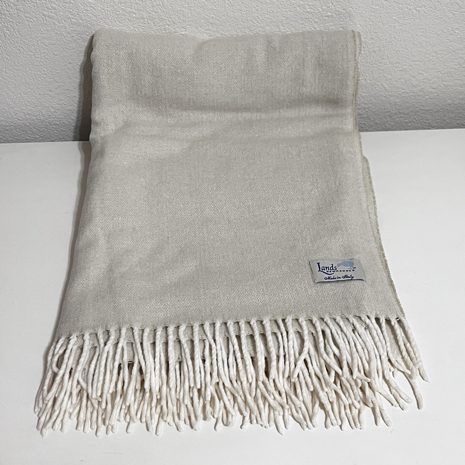 Lands Downunder Italian Herringbone Fringed Cream Throw Blanket Soft Italy gallery