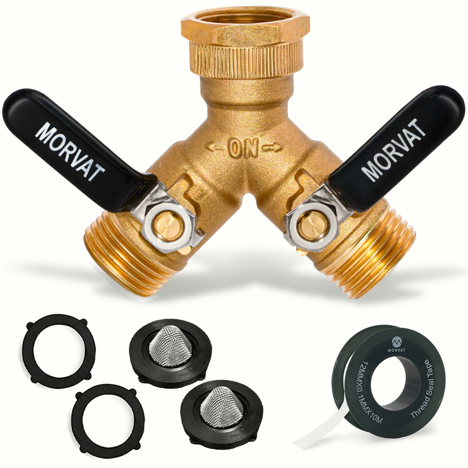 Morvat Brass 2-Way Hose Splitter with Extended Metal and Rubber Handles, 2 Pack gallery