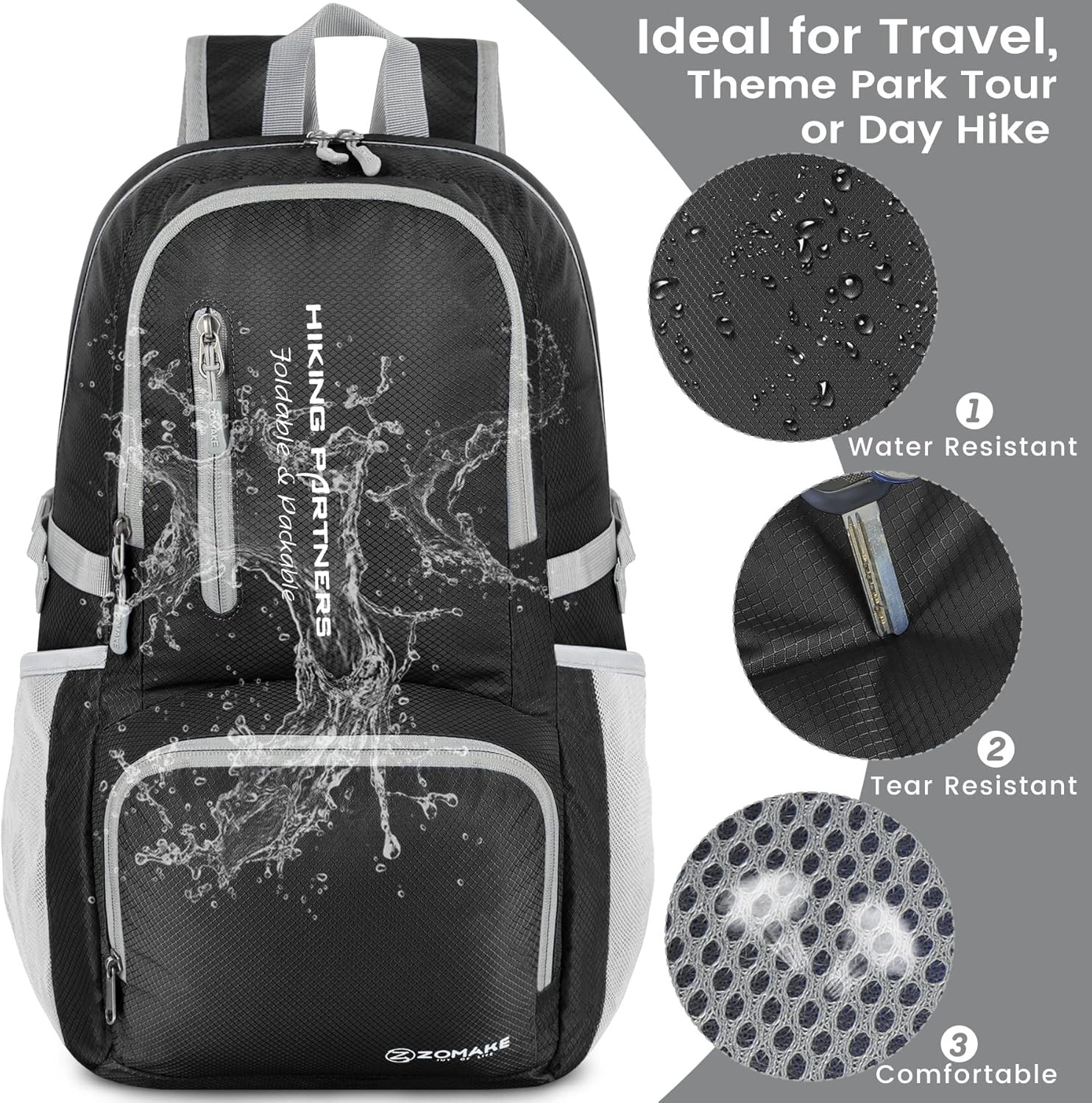 Lightweight Packable Backpack, 35L Light Foldable Hiking Backpacks Water Resista 4