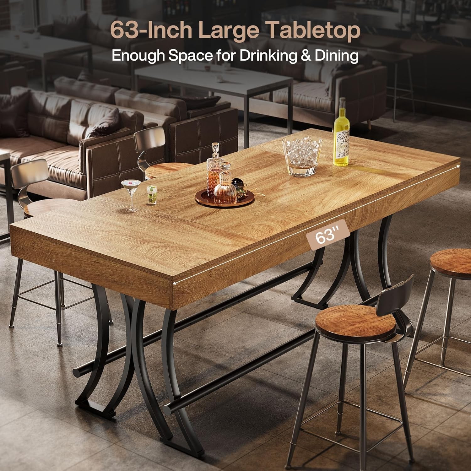 63" Counter Height Dining Table with Footrest, Rectangular Kitchen Bar Pub Table gallery