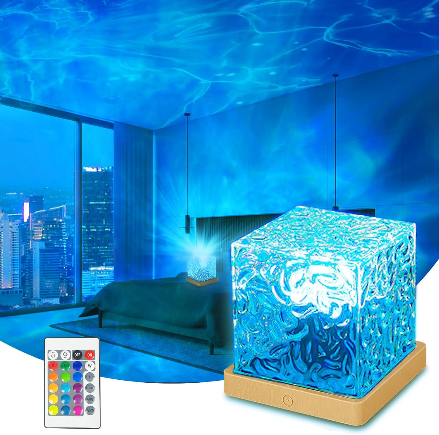 Ocean Wave Projector Light, 16 Colors Havie Cube Lamp, 3D Holographic Water Ripp gallery