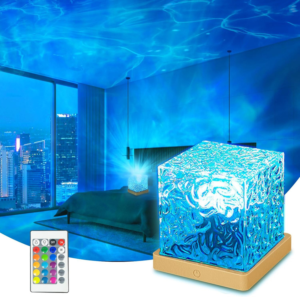 Ocean Wave Projector Light, 16 Colors Havie Cube Lamp, 3D Holographic Water Ripp