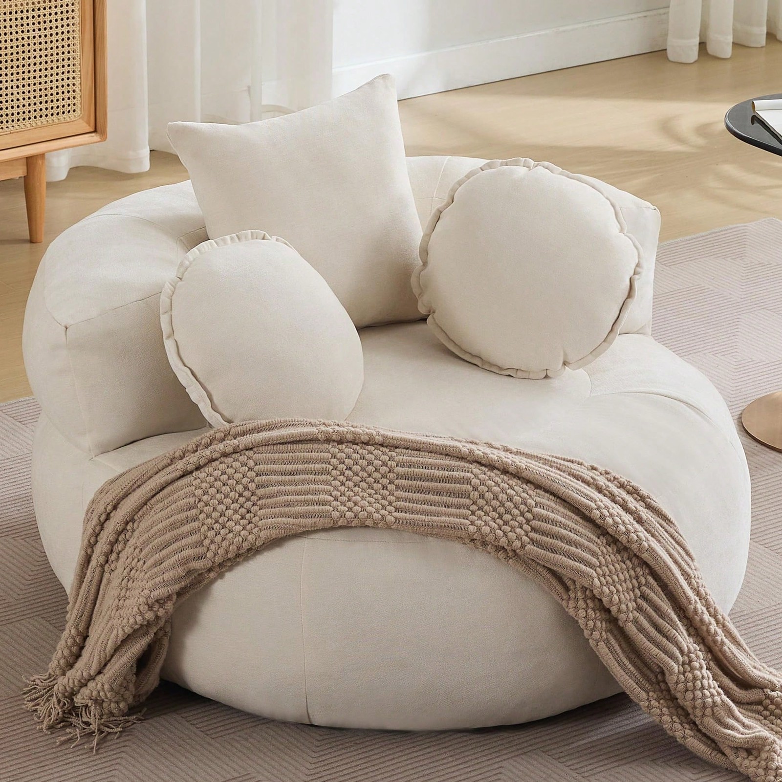 Round Oversized Floor Sofa Chair Chenille Compressed Circle Chaise Lounge Couch gallery