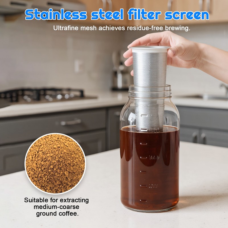 64oz Cold Brew Coffee Maker Iced Coffee Maker Mason Jar w/Stainless Steel Filter gallery