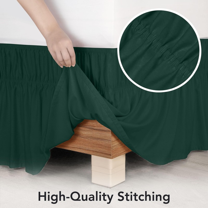 Queen Bed Skirt - Microfiber Ruffle with Adjustable Elastic - Emerald gallery