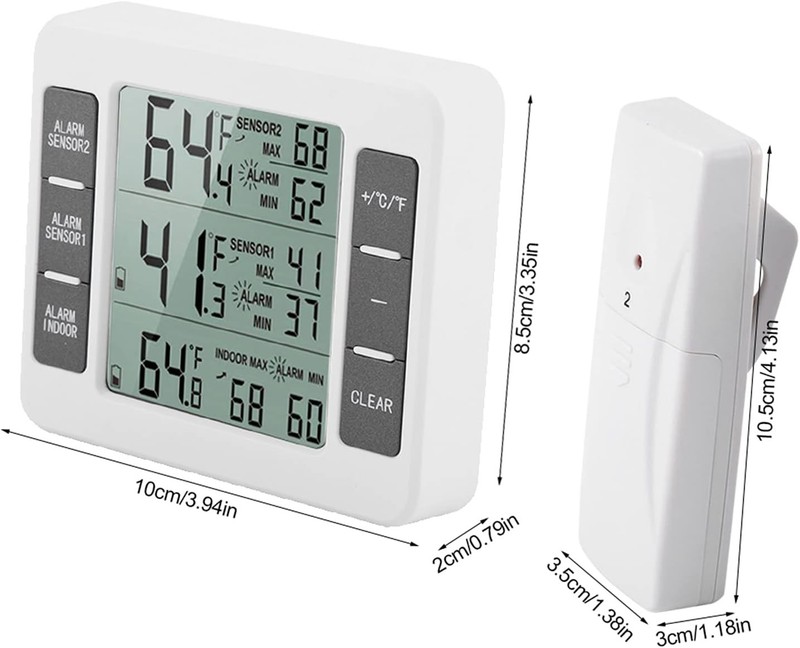 Wireless Digital Refrigerator Freezer Thermometer Temp Alarm 2 Sensor In/Outdoor gallery