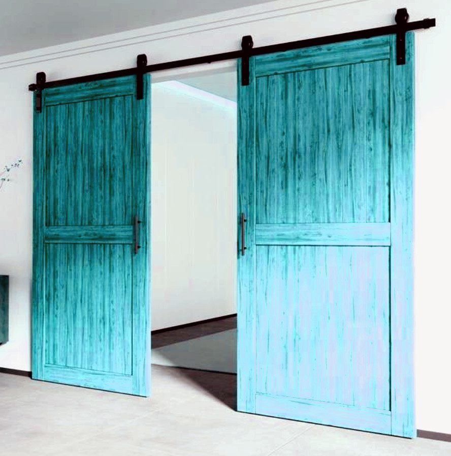 6.6 ft Homacer Black Rustic Sliding Barn Door Hardware Kit for Two Doors gallery