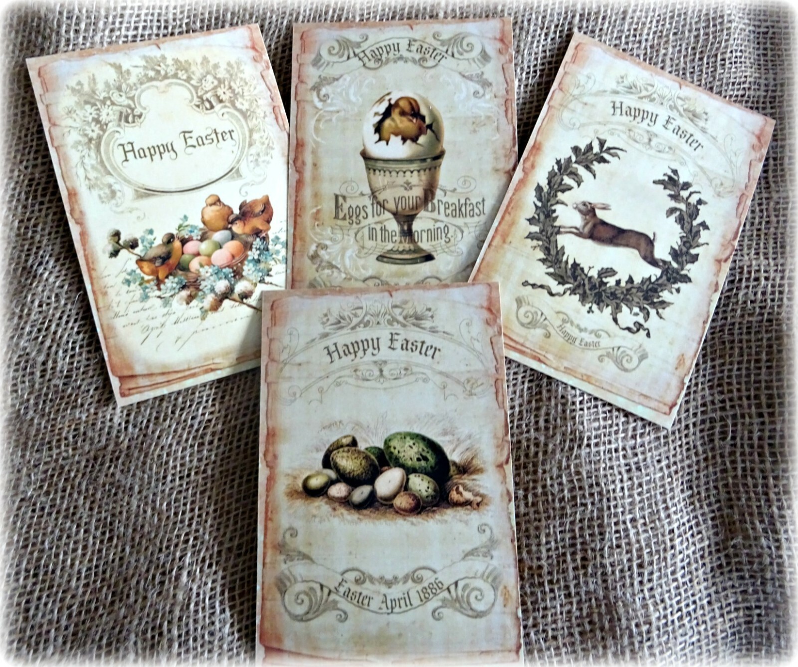 4 Large Vintage Style Easter Post Cards & C6 envelopes - 15.5cm x 10cm gallery