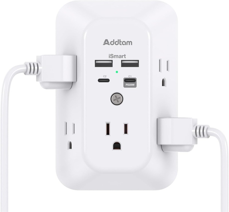 Multi Plug Outlet Surge Protector - POWSAF 5 Outlet Extender with 4 USB Ports(2 gallery