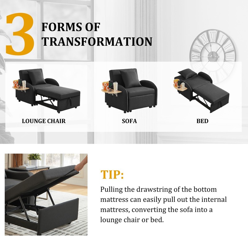 Convertible Sleeper Chair Pull Out Bed with USB Port & Foldable Side Table gallery
