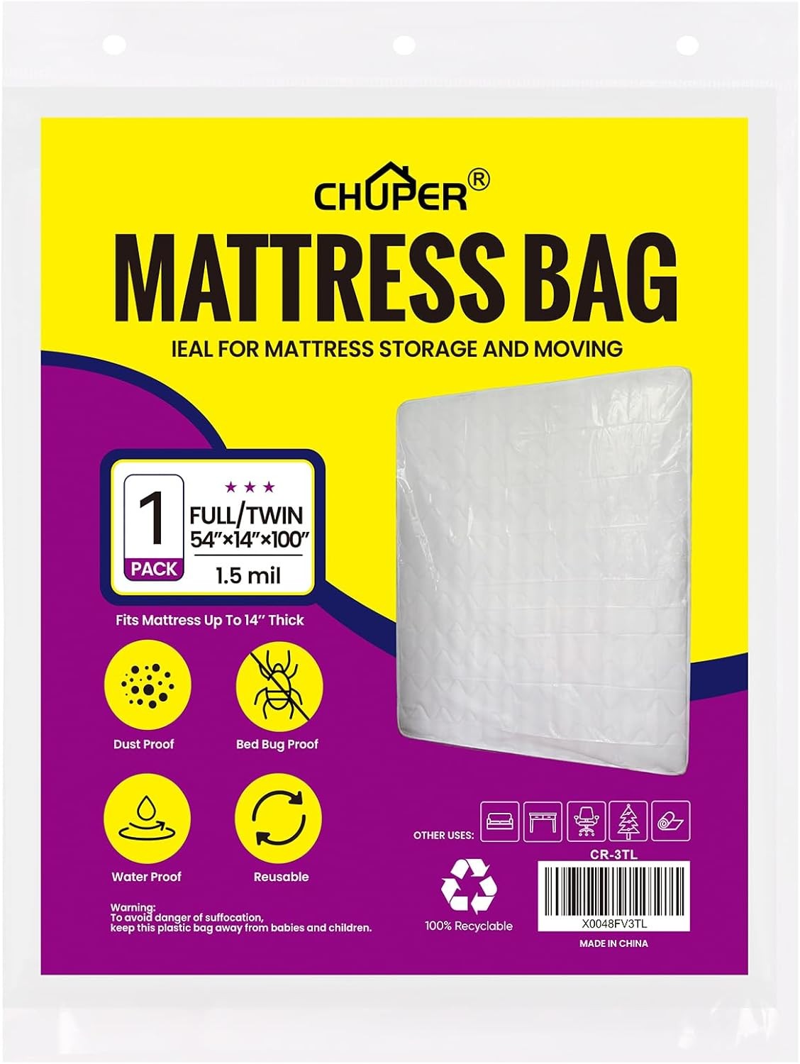 Mattress Moving & Storage Bag 100x60, Waterproof Dustproof Heavy Duty gallery