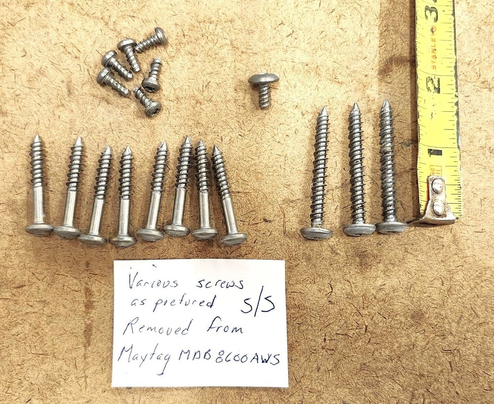 Maytag MDB8600AWS Dishwasher screws- various stainless steel screws as shown