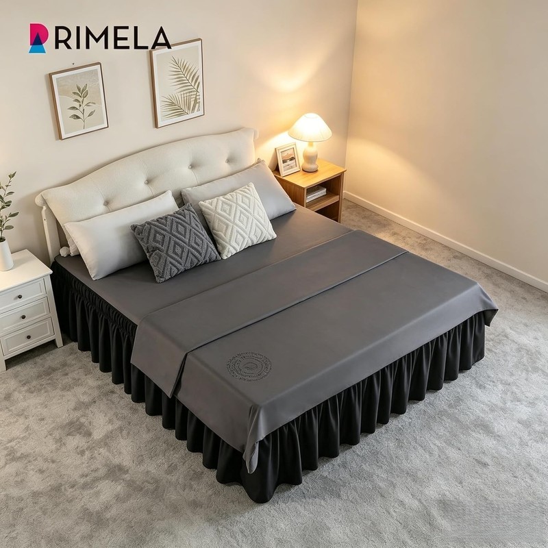 Adjustable Elastic Dust Ruffle for Queen Beds, Black gallery