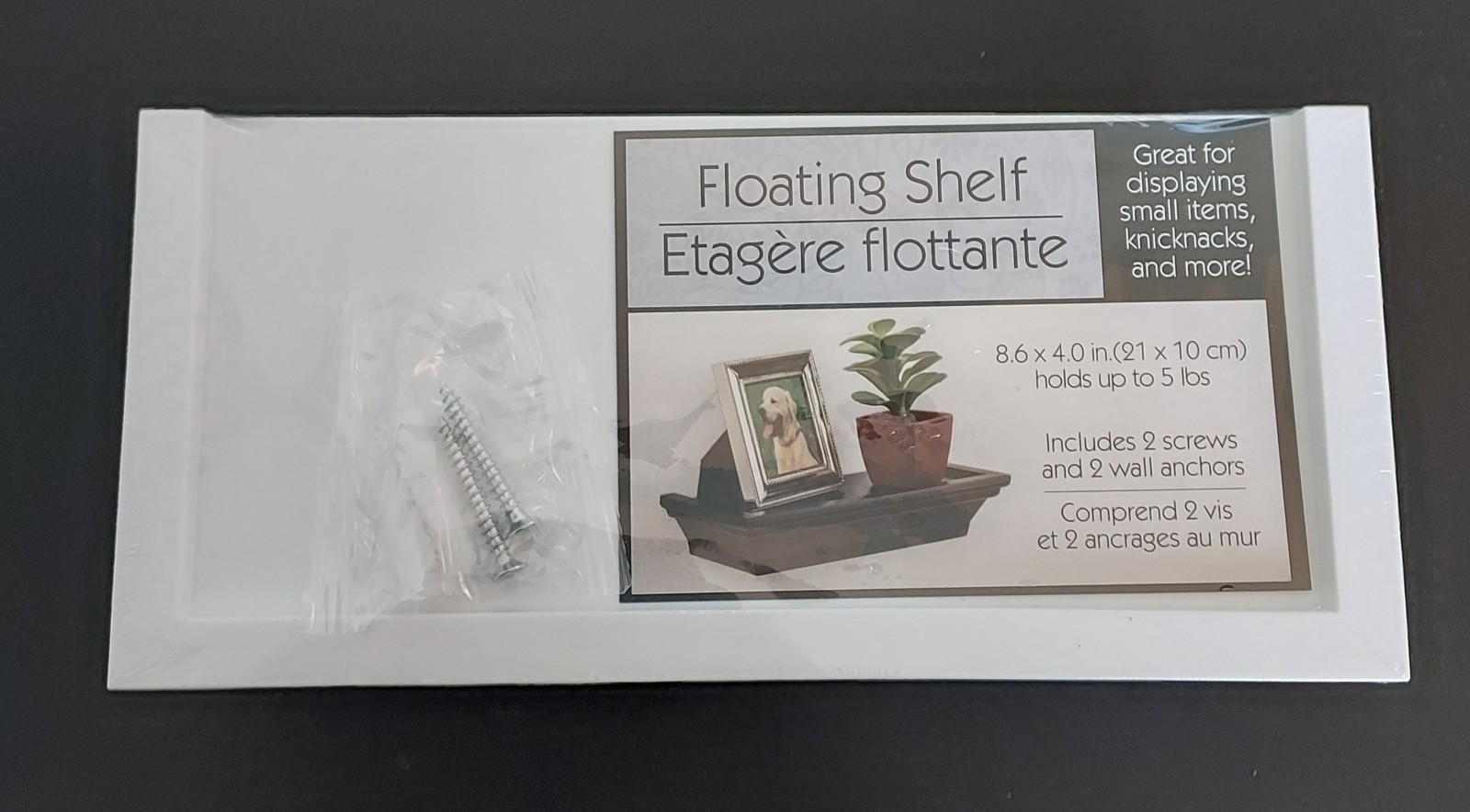 Small White Floating Shelf 8.6" x 4" - Hold 5 lbs - Hardware Incl. - NEW gallery