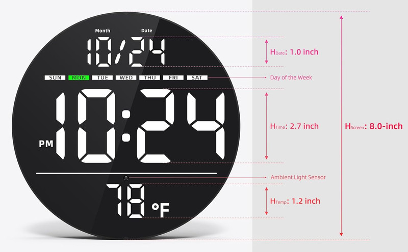 Digital Wall Clock with Large LED Display, Date, Temperature, Auto-Brightness | gallery