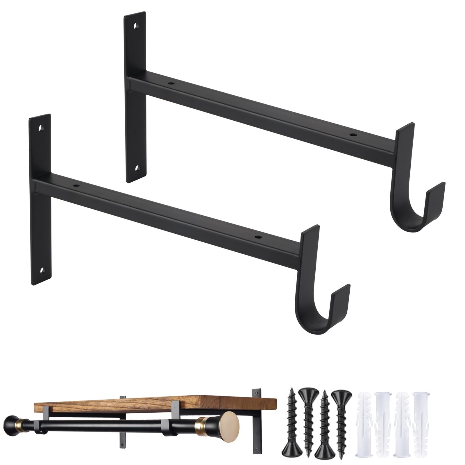 2 Pack 12 Inch Closet Shelf Brackets, Black, Heavy Duty, Rod Holder, Wall gallery