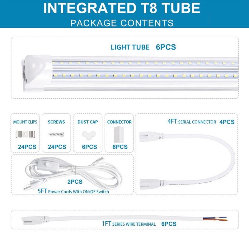 T8 LED Tube Light 4 Rows V Shape LED 8FT 120W linkable led shop light Tube 6PACK gallery