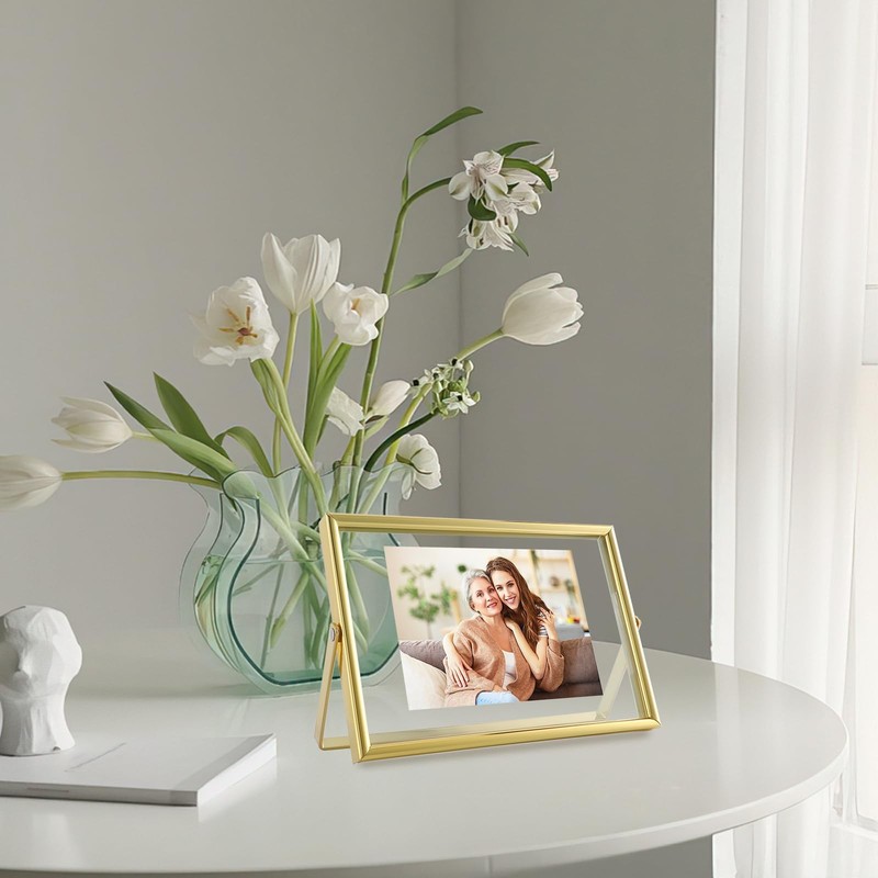Gold Floating Frame 4x6 Inch Horizontal Fits 1x2/2x3/3x5 Picture Tabletop gallery