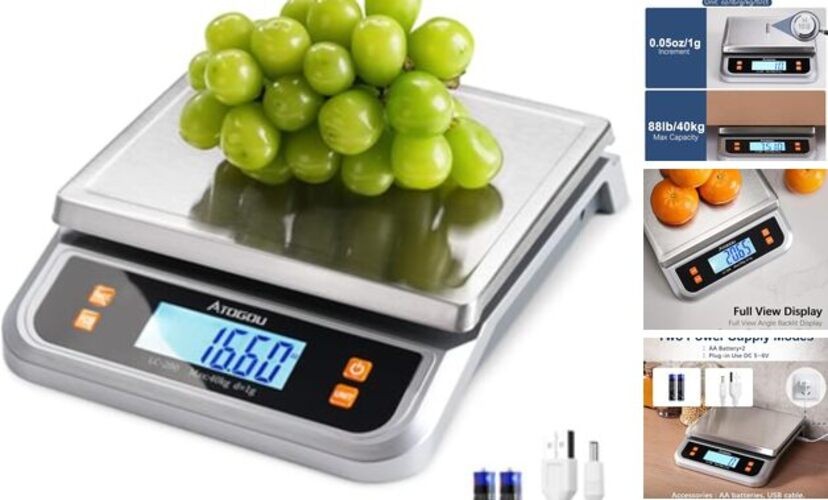 88lb Food Scale, Commercial Kitchen Scale Plug-in Usable Silver 88 lb (40 kg) gallery
