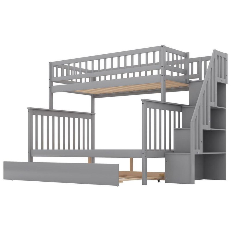 Twin Size Upper Bed and Full Size Lower Bed w/ Trundle Safety for Kids Children gallery