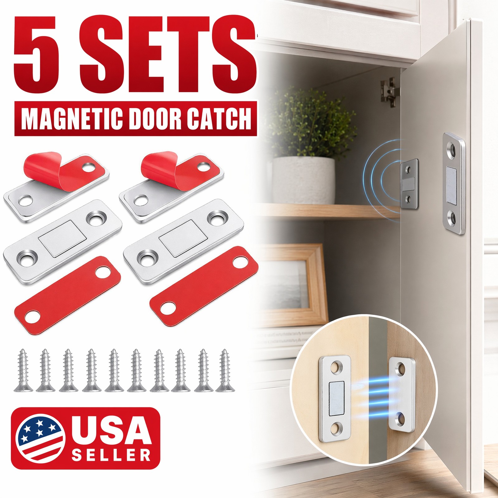 5Sets Silver Invisible Magnetic Cabinet Catch No Drill Door Closure Stopper gallery