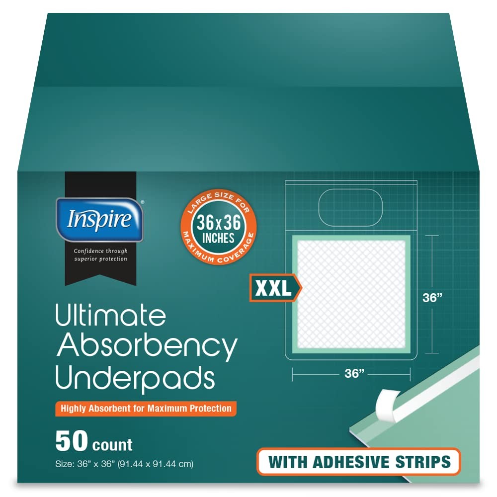 Inspire Super Ultra Absorbent Disposable Bed Pads 36x36 Pack 50 Adhesive XXL gallery