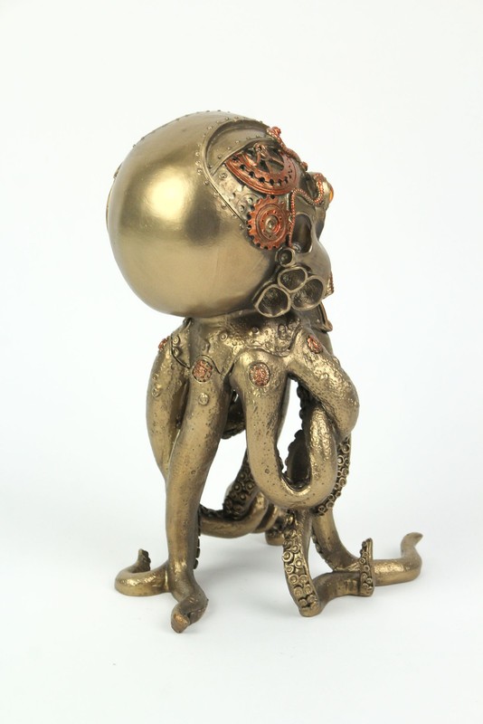 Bronze Copper Finished Steampunk Human Skull Octopus Fantasy Tabletop Statue gallery