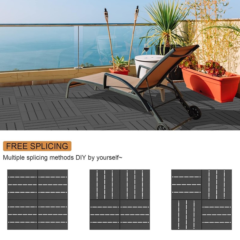 Goovilla Plastic Interlocking Deck Tiles, 36 Pack Balcony Flooring, 12"x12" Wate gallery