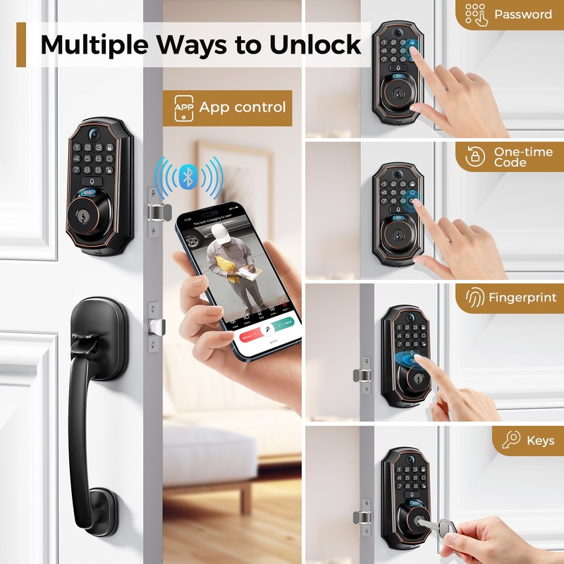 ARPHA Keyless Smart Door Lock Fingerprint WiFi APP Video Camera Doorbell+Handle gallery