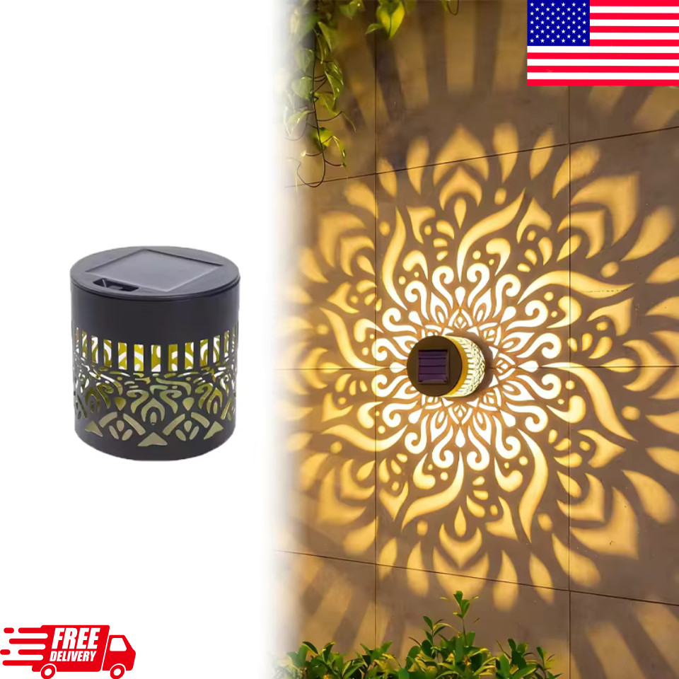 Solar Mandala Wall Light Outdoor Garden Fence Projector Lamp Patio Ambient Decor gallery