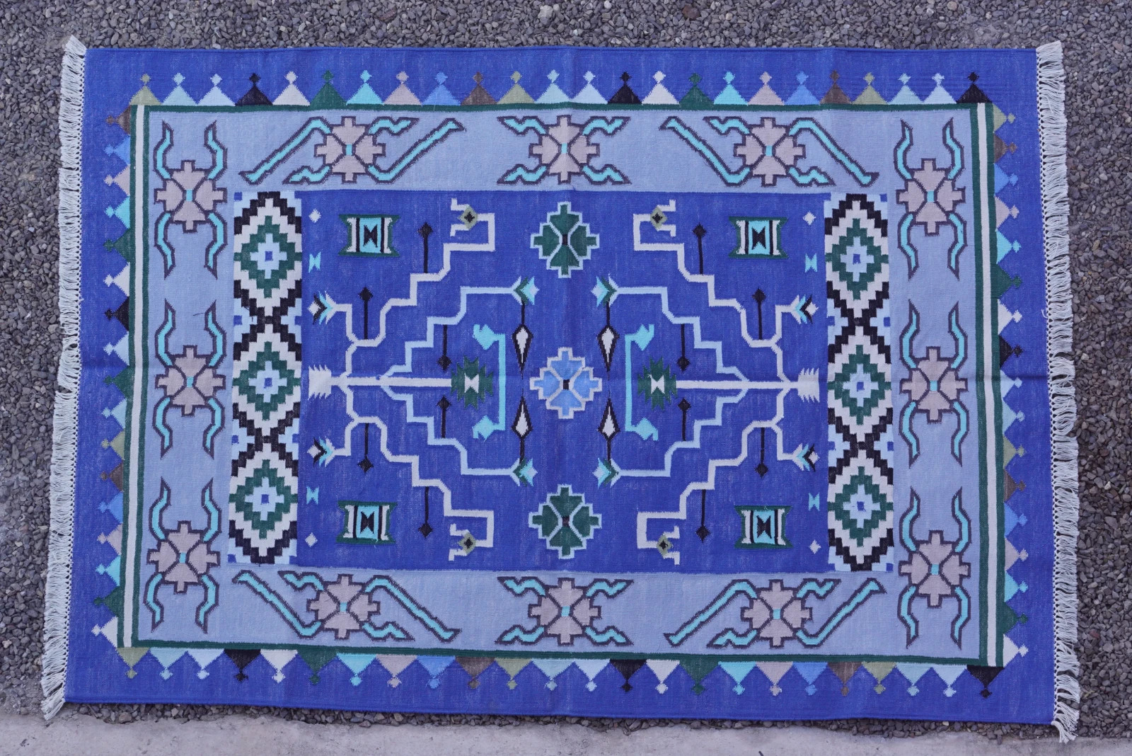 Rugmoda Cotton Blue Tribal Geometric 4x6 Area Rug for Bedroom Living Room gallery
