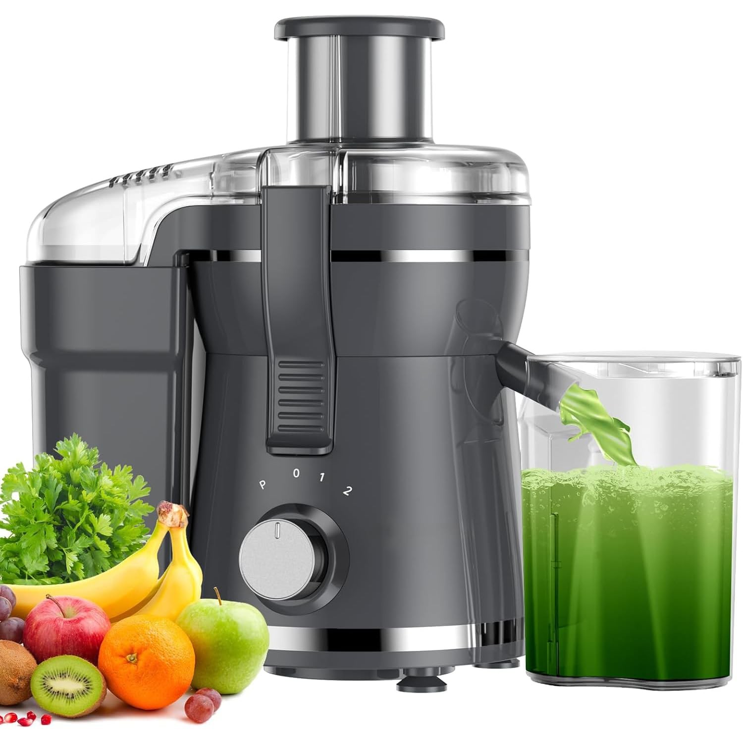 Juicer Machine, 500W Centrifugal Extractor with 3 Speed & Meduim, Grey gallery
