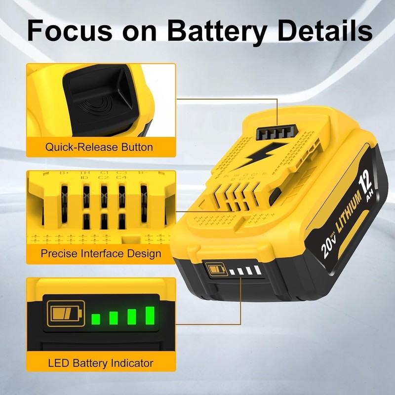 2Pack 12.0AH replace For DeWalt 20V 20 Volt Max Lithium Battery DCB206 DCB205-2 gallery