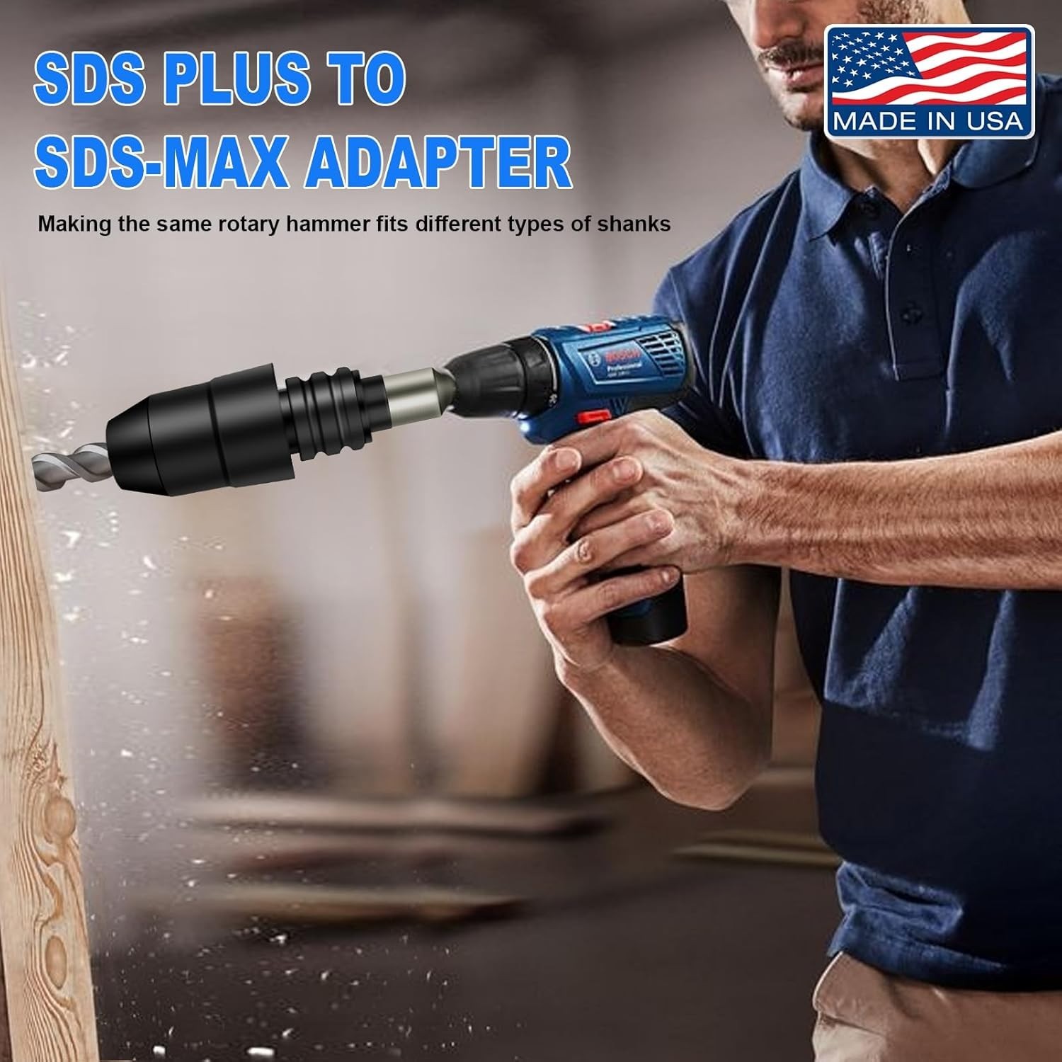 SDS-Plus to SDS-Max Adapter for Rotary Hammers - 8-1/4 Inches Long Black Alloy gallery