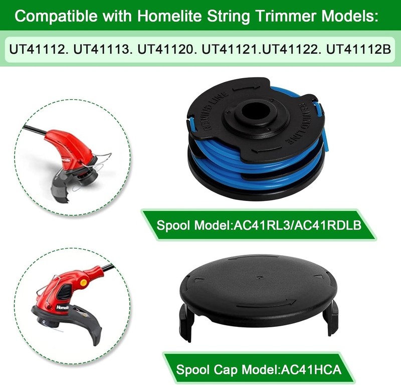 Durable 27ft Electric String Trimmer Spools & Cap Set - Fits Homelite Models gallery