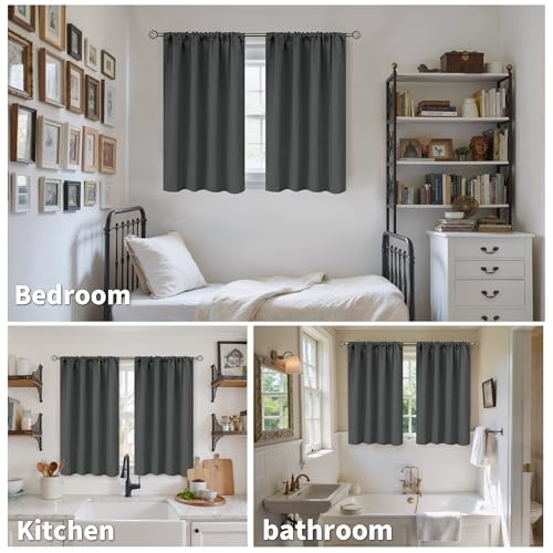 Small Window Curtains 36 Inches Long - Half 29"W x 36"L (Pack of 2) Dark Grey gallery