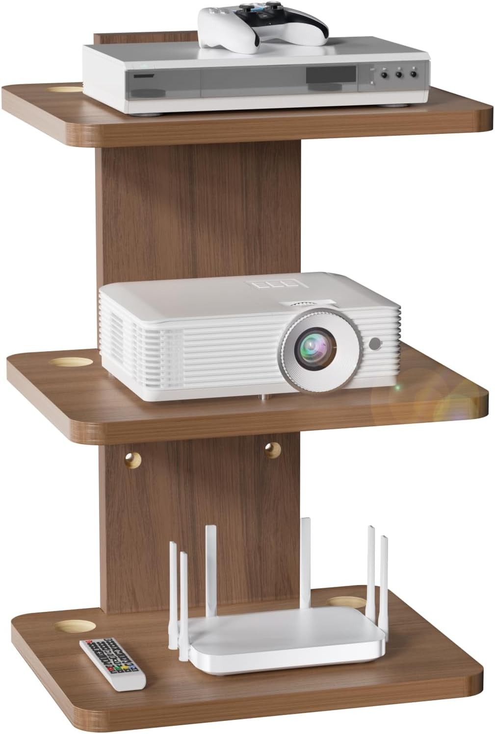Floating TV Shelf Walnut Brown 3 Tier Projector Mount for DVD Players Routers gallery