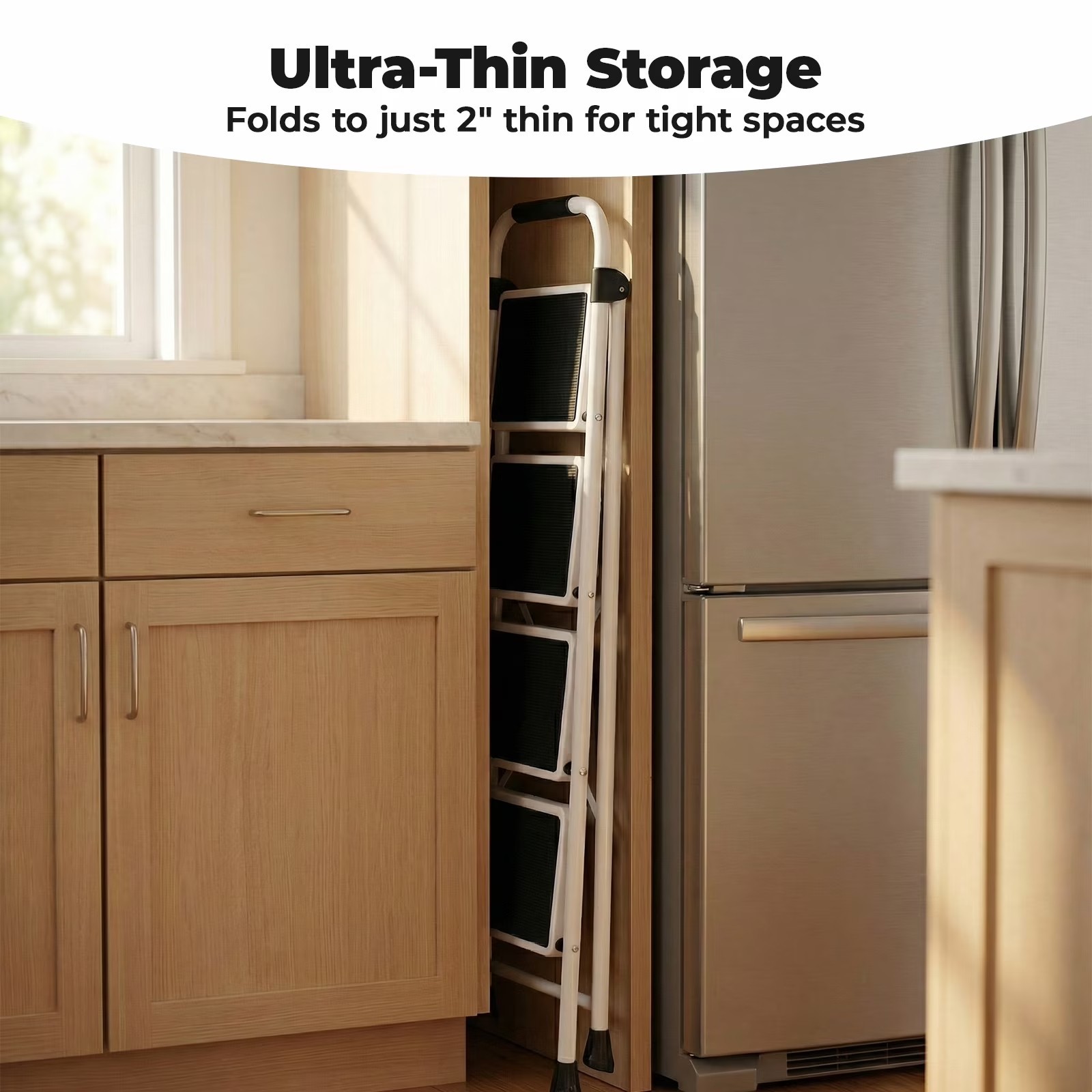 Alvantor Step Ladder,Ultra-Thin Folding Step Stools 330 lbs Capacity, 2-Inch Thi gallery