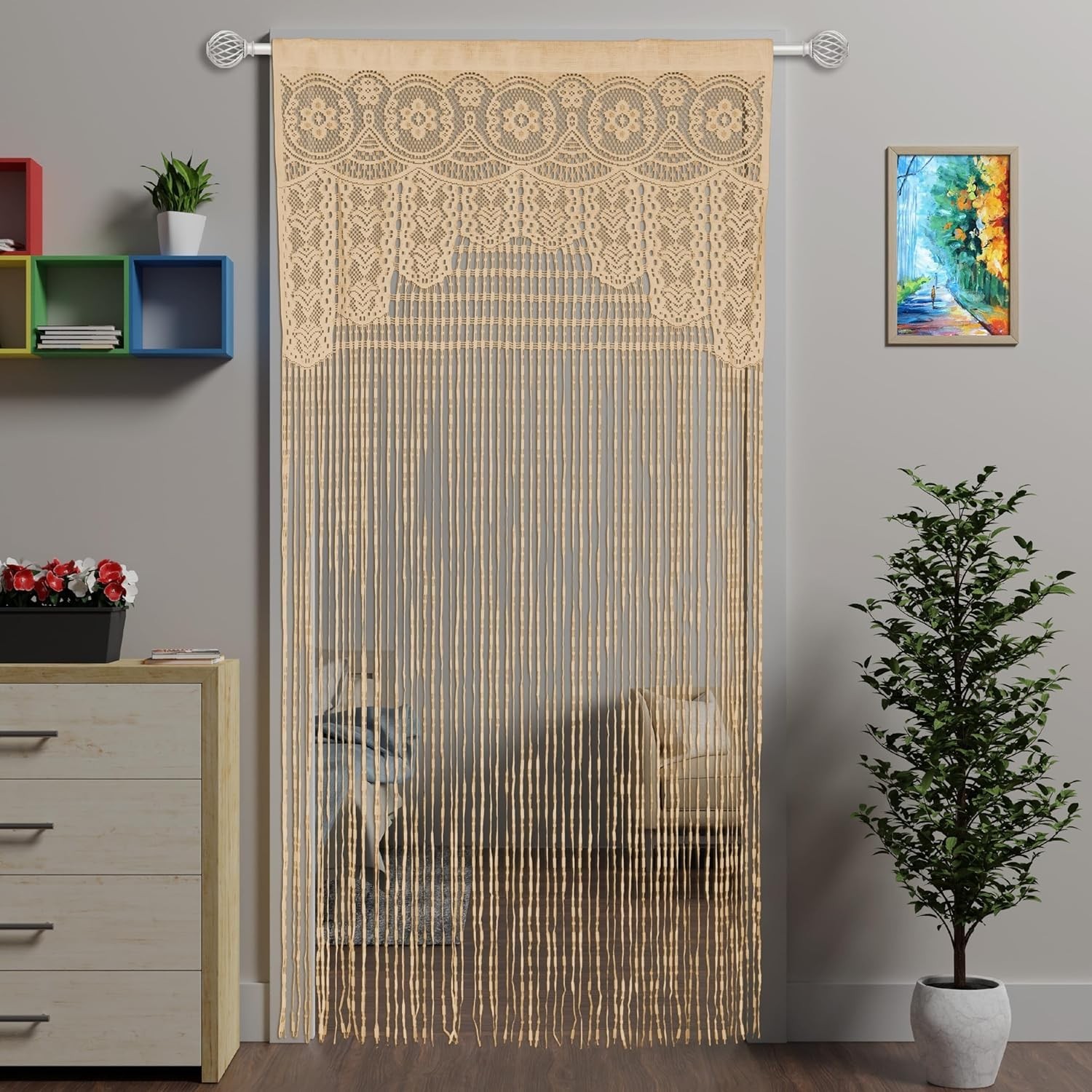 Macrame Curtain Boho Doorway Window Wall Decor Fiber Yarn Art Handwoven Hanging gallery