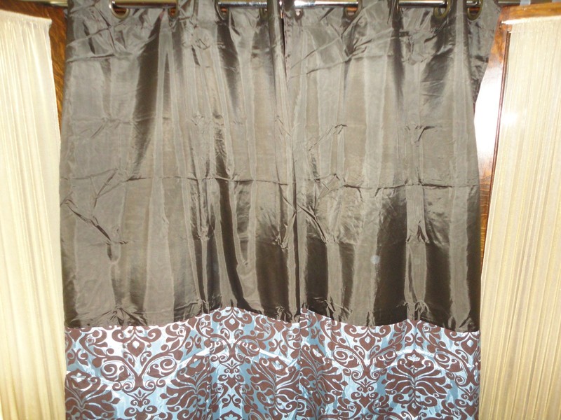 LAVISH HOME BROWN & BLUE SCROLL (PAIR) GROMMET WINDOW PANELS 40 X 84 gallery