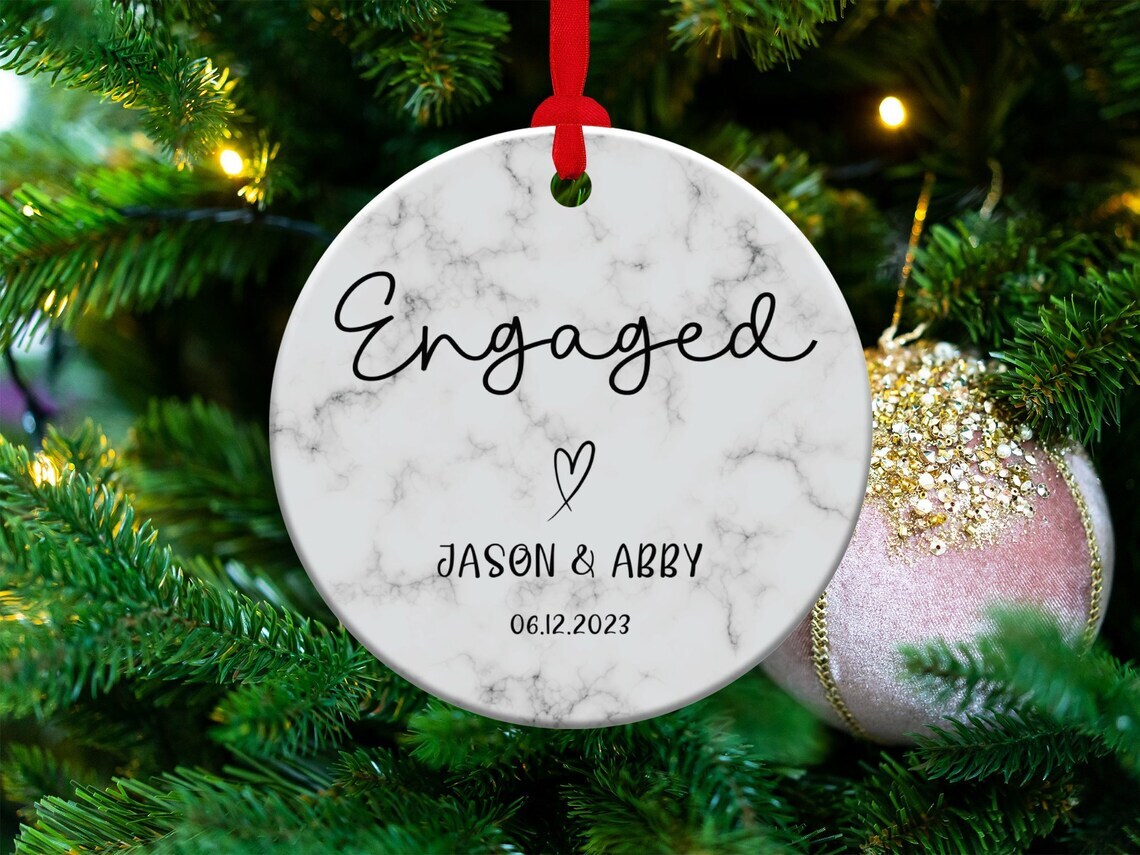 Personalized Engaged Date Ornament - Christmas Engaged Ornament keepsake gallery