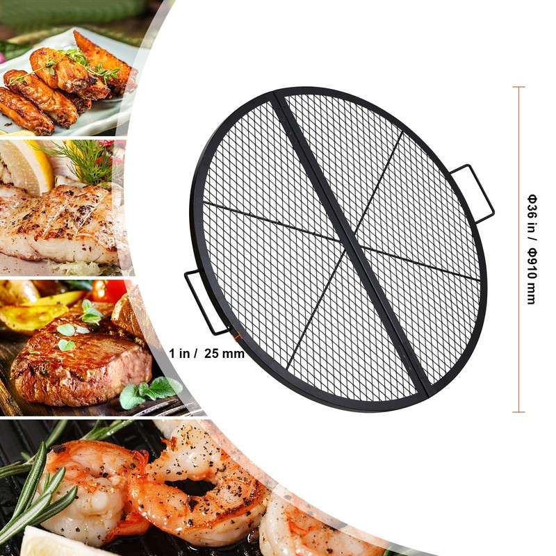 VEVOR 36" Foldable Round Cooking Fire Pit Grill Grate X-Marks Heavy-Duty Steel gallery