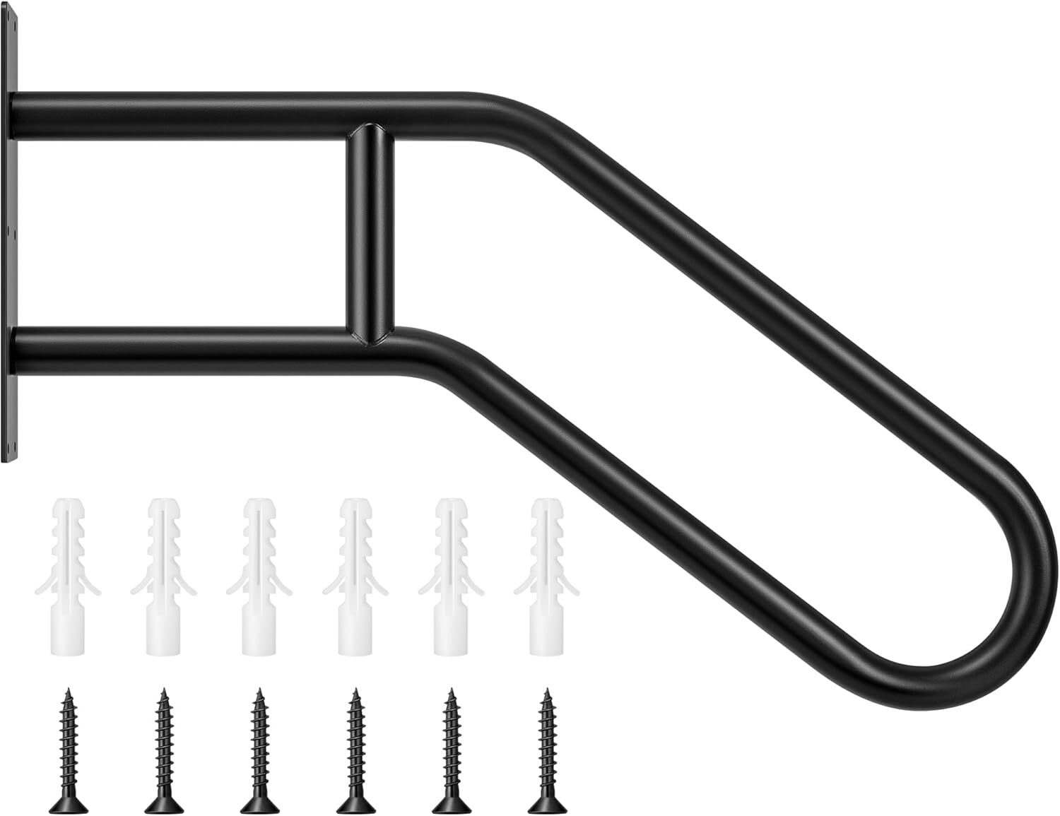 VIVOSUN 3 Step Wall-Mounted Safety Rail U-Shaped Wrought Iron Handrail 27.5" 60° gallery