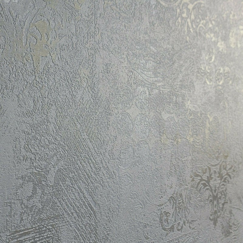 Worn Vintage damask pattern Gold Gray metallic faux plaster textured Wallpaper gallery