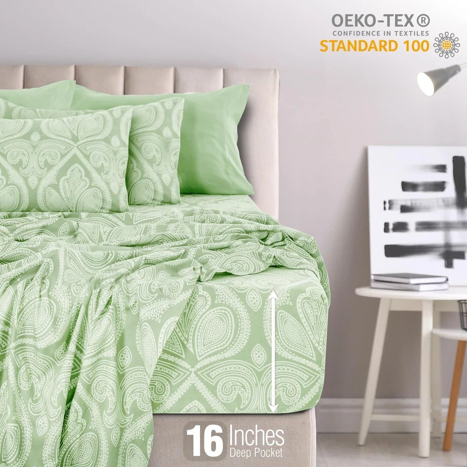 Lux Decor Collection Queen Sheet Set 6 Piece 1800 Thread Count Green Bed Sheets gallery