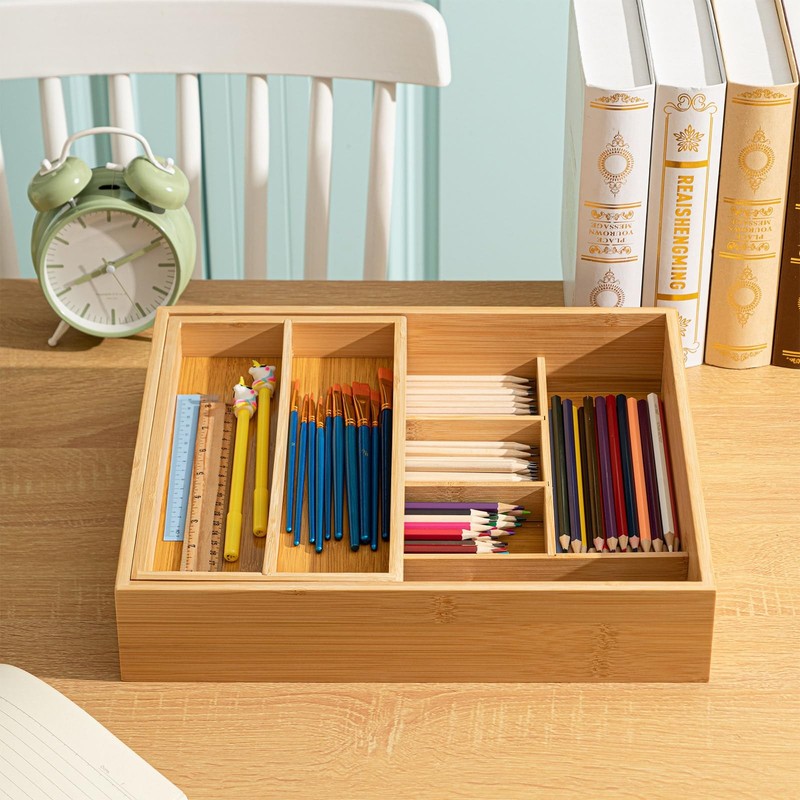 Fiwochic Double Bamboo Kitchen Drawer Organizer, 2-tier Utensil Deep Drawer... gallery
