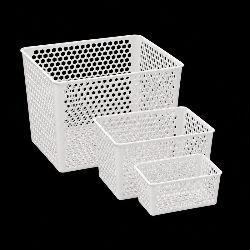 3-Piece Stackable Storage Basket Set – White Honeycomb Design gallery